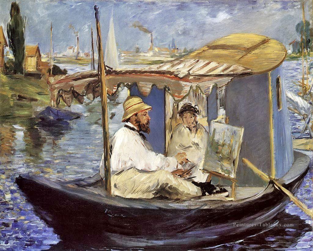 Claude Monet Travaillant sur son bateau à Argenteuil réalisme impressionnisme Édouard Manet Peintures à l'huile